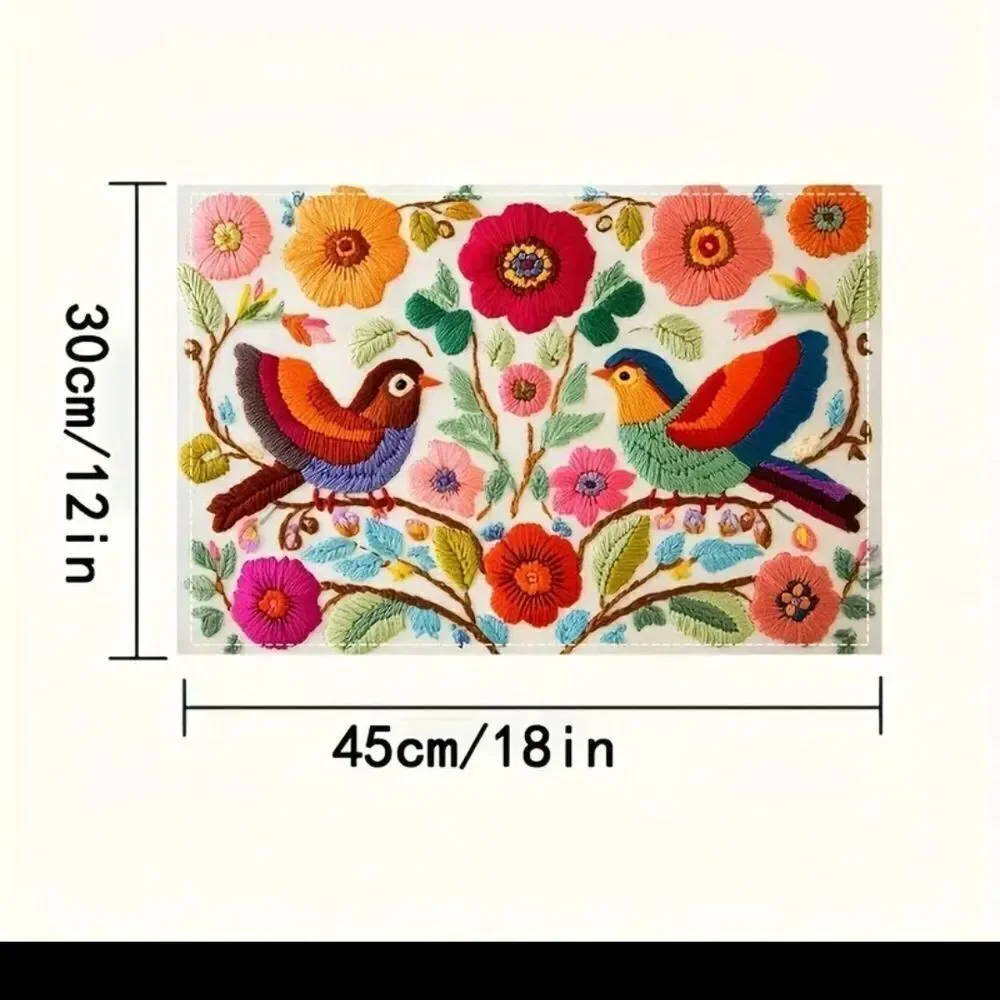 Floral Bird Pattern Linen Placemats 4pcs.